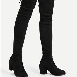 Tie Back Over the Knee Block Heel Boots